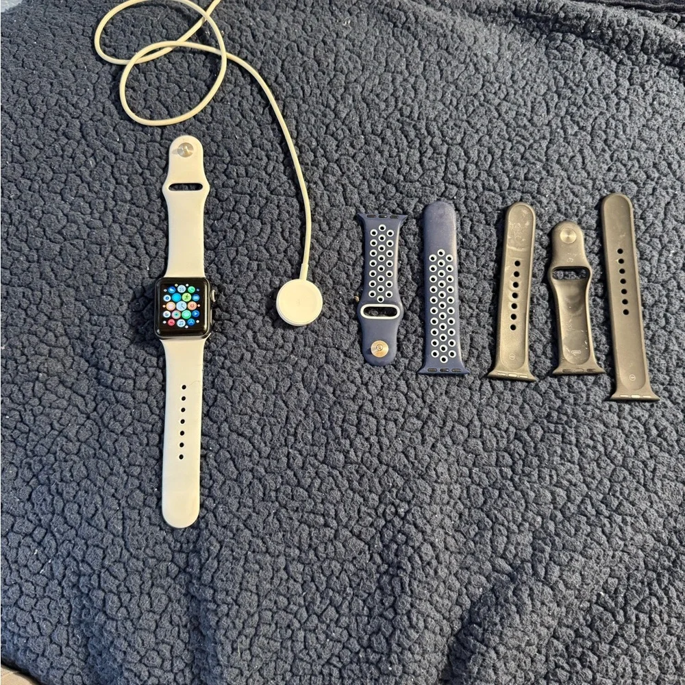 Apple Watch Series 2 38mm with White, Blue, and Black Bands